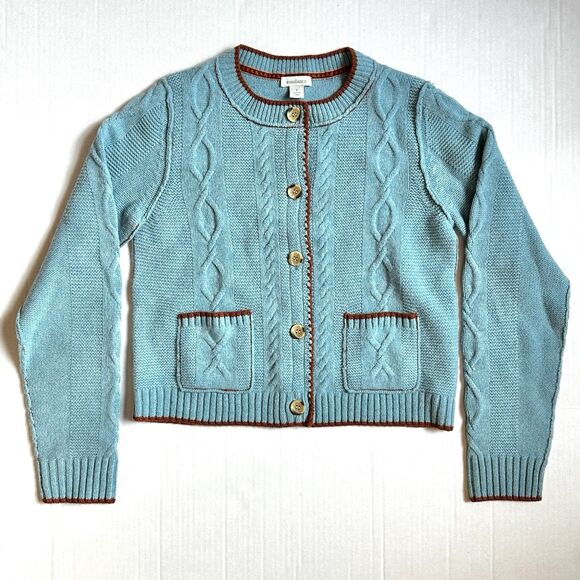 Sundance Wool Sloane Cardigan Blue Cable-Knit Sweater Women’s S Preppy Cottage - Picture 1 of 10